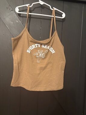 wild fable Tan Cropped Cami with White Graphic